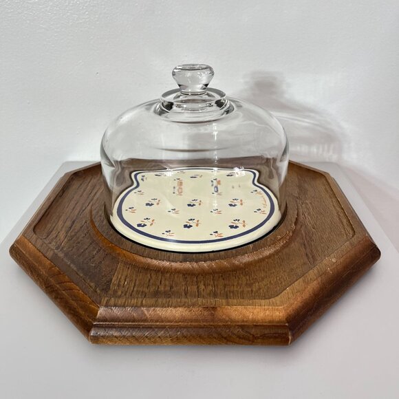 Vintage GOODWOOD Teak Wood Glass‎ Dome Covered Cheese Dish Tray Farmhouse - Picture 1 of 4